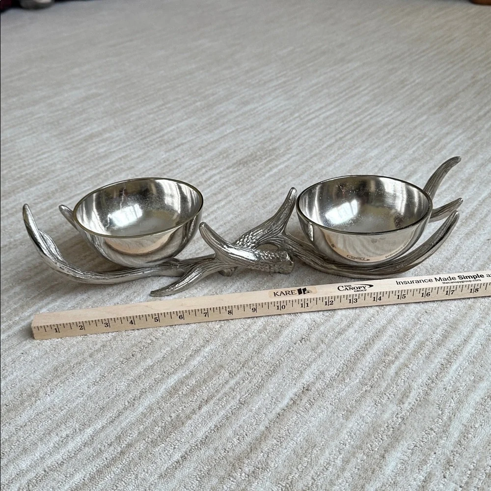 Antler Base Pedestal 2 Bowl Silver Dish Decor